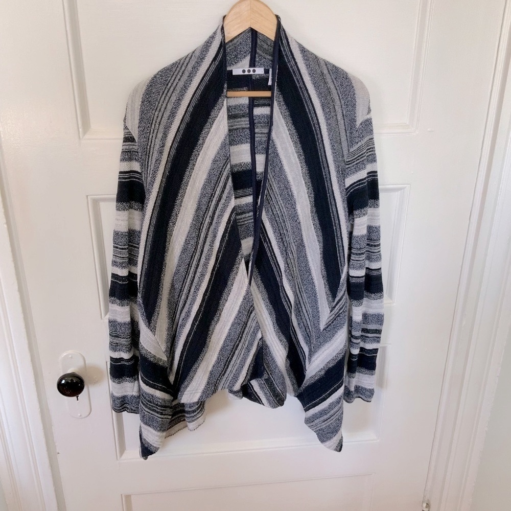 THREE DOTS Striped Cardigan Wrap Blue & White SZ M